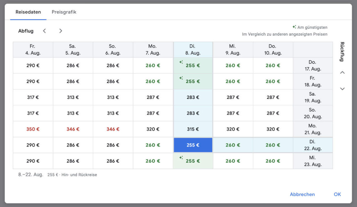 Google Flights Matrix
