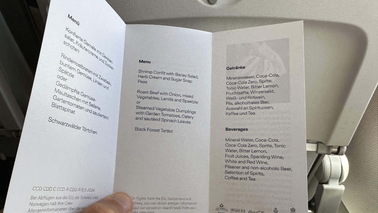 Menü LH Business Kurzstrecke