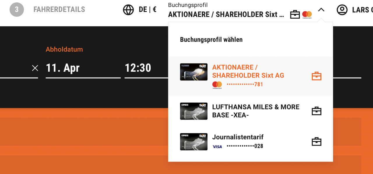 Sixt Aktionaere bei Onlinebuchung